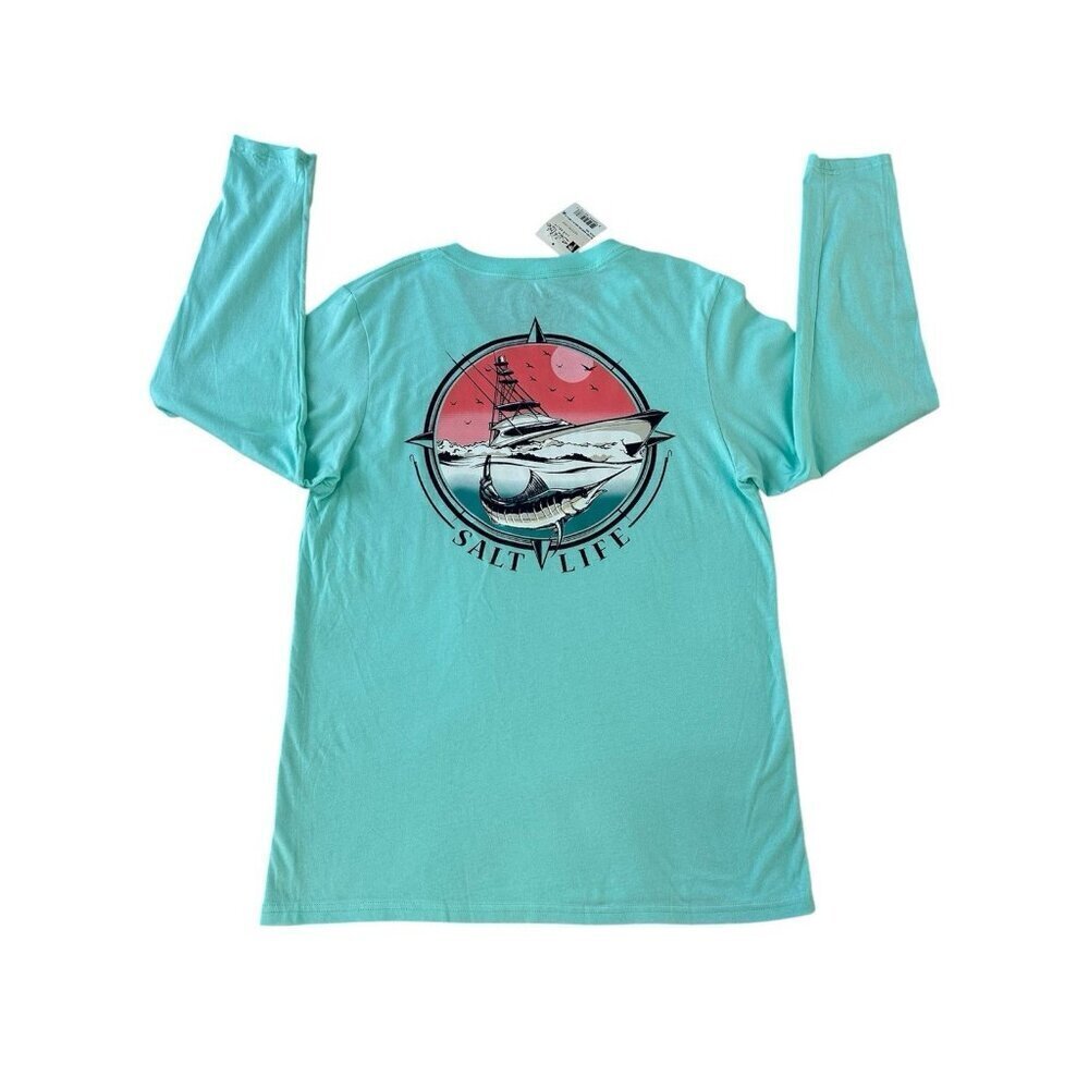 Salt Life Women's Maritime Marlin Long Sleeve V-Neck Tee Blue New